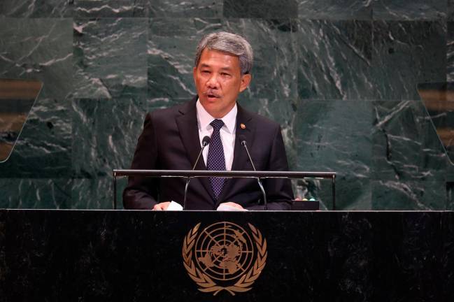 Foreign Minister Datuk Seri Mohamad Hasan delivers the country’s national statement during the High-Level General Debate of the 80th session of the United Nations General Assembly (UNGA) 2025 on Sunday. - Bernama