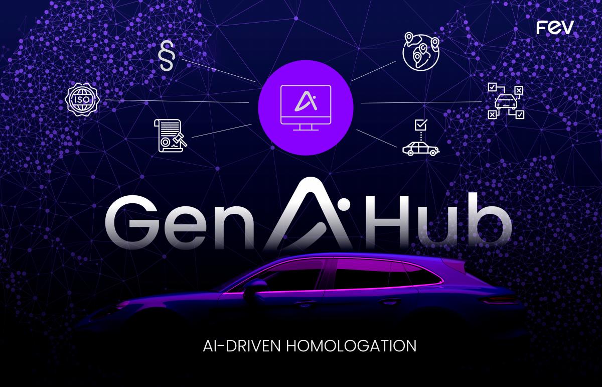Increased efficiency in homologation: The ‘FEV GenAI Hub’ serves as a central platform for the application of generative AI in vehicle development. Source: FEV