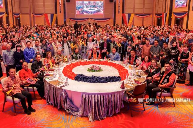 Uggah (seated centre) with other dignitaries and attendees of the thanksgiving ceremony. – Pic courtesy of Sarawak Communications Unit