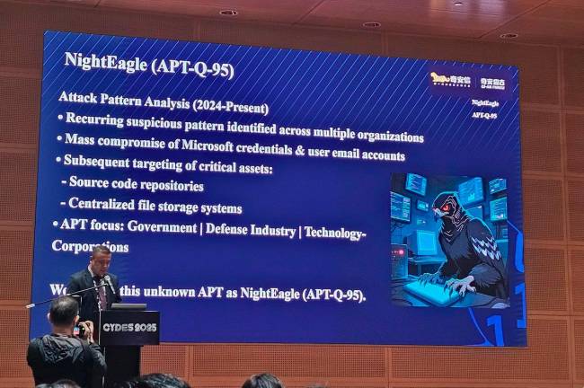 Gu Liang, Vice Director of PanGu Laboratory at Qi An Xin Technology Group, delivered a compelling keynote address detailing the company’s successful efforts in identifying and countering Night Eagle.