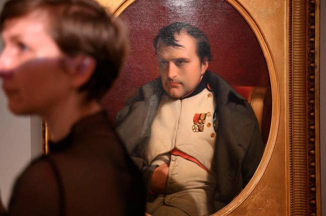 A Paul Delaroche painting of French Emperor Napoleon at Fontainebleau is seen at a preview of a private collection of French Emperor Napoleon items at Sotheby’s Maison in Hong Kong on May 23, 2025 which will be auctioned on June 25, 2025 in Paris. - AFPpix