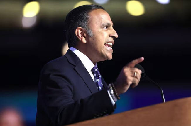 U.S. Rep., Raja Krishnamoorthi (D-IL) takes the stage on Day 4 of the Democratic National Convention (DNC) at the United Center in Chicago, Illinois, U.S., August 22, 2024. - REUTERS