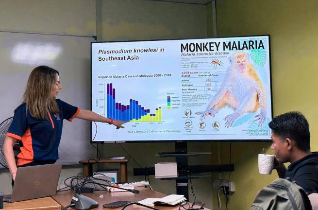 Dr. Kimberley Fornace shares research finding on Monkey Malaria during her visit to the Forest Research Centre (FRC) Sepilok in Sandakan. - Pic courtesy of FRC