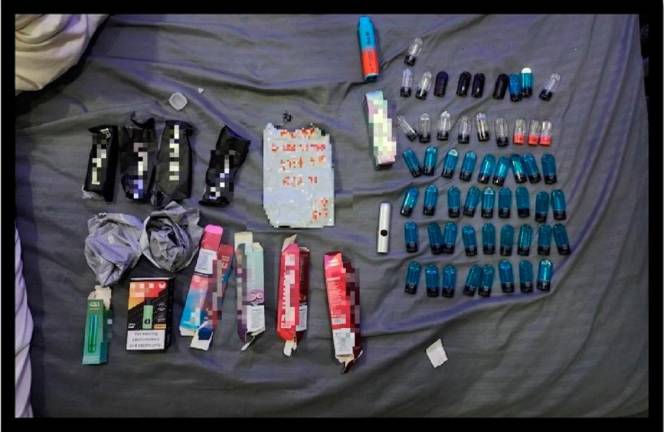 E-vaporisers and pods seized from the 16-year-old boy who was allegedly vaping - Pic credit Health Sciences Authority