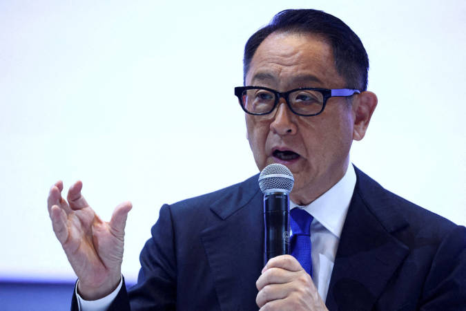 Toyota Motor Corporation Chairman Akio Toyoda speaks during a press conference over rigging safety tests by its affiliate Daihatsu that affected 88,000 vehicles, in Bangkok, Thailand, May 8, 2023. - REUTERSpix