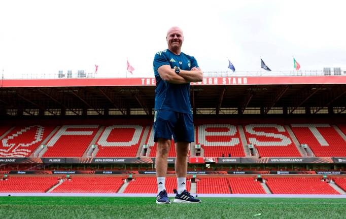 New Nottingham Forest manager Sean Dyche poses on the pitch before the press conference. - Reuters pic