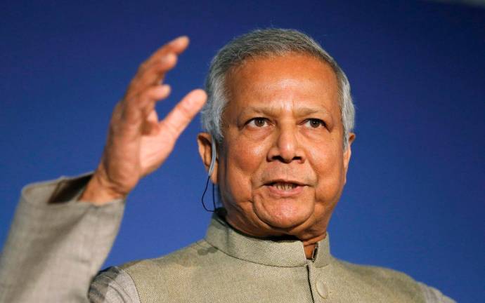 Nobel peace laureate Muhammad Yunus speaks at the Trust Women conference in London November 19, 2014. - REUTERSpix
