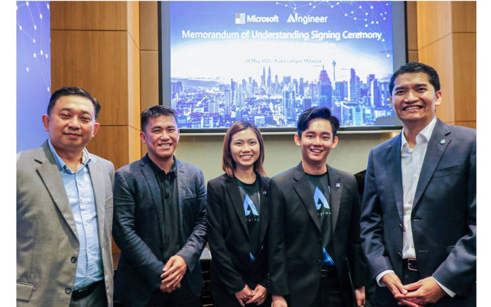 The collaboration between AIngineer and PETRONAS has transformed real-world challenges into scalable AI solutions — made possible by forward-thinking leaders. (From left) Mr. Shaiful Khalid, General Manager, Group Technical Solutions; Mr. Perrie Roy, General Manager, Malaysia Petroleum Management; Mr. Lee Kian Seng, CEO, AIngineer; Ms. Crystal Lwi Xiau Jing, CTO, AIngineer; Mr. Izwan Ismail, Vice President, Group Technology and Commercialisation.