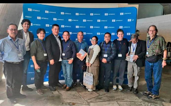 Baram natives at UNESCO headquarters in Paris to voice their plight against upcoming cascading dams to be built by the Sarawak government. Native rights activist Willie Kajan (fourth from right). - Pic courtesy of Willie Kajan