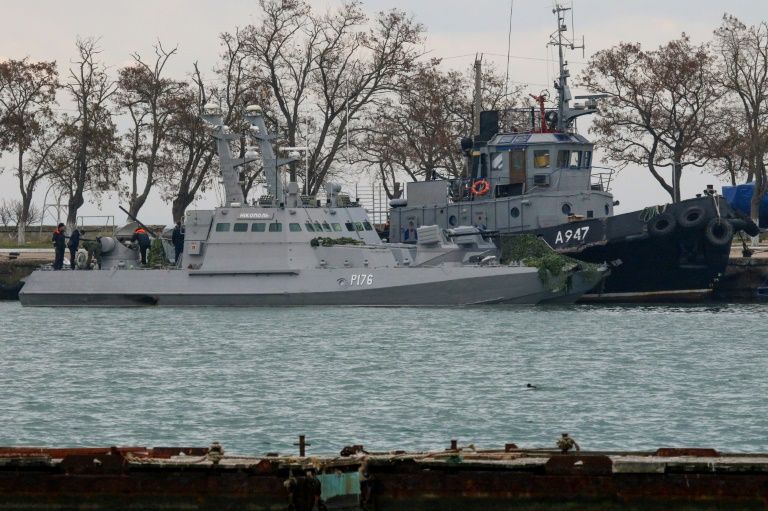 Seized Ukrainian military vessels, pictured on Nov 26, 2018 in Crimea, which was annexed by Russia in 2014. — AFP