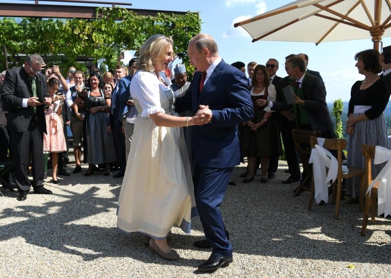 Karin Kneissl, the foreign minister in Austria’s last administration was photographed dancing with Russian President Vladimir Putin at her wedding, causing widespread derision in the small Alpine country. — AFP