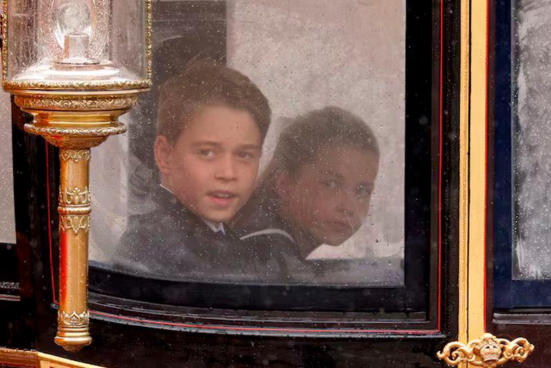Britain’s Princess Charlotte and Prince George attend the Trooping the Colour parade to honour Britain’s King Charles on his official birthday in London - REUTERSpix