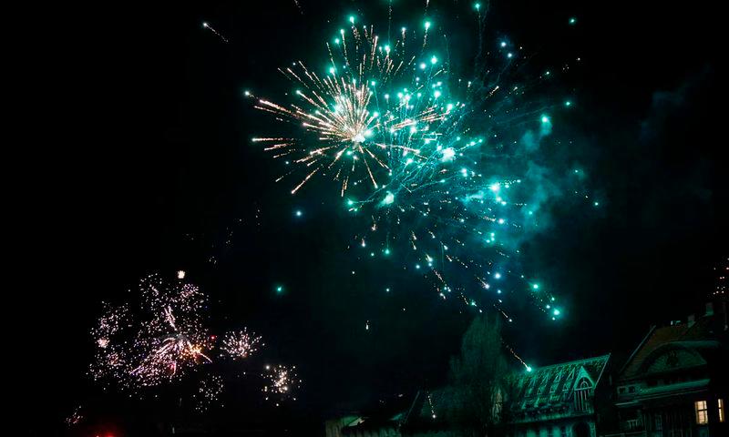 Fireworks explode over the rooftops of Berlin’s Kreuzberg district during New Year’s Eve celebrations. Photograph: David Gannon/AFP/Getty Images