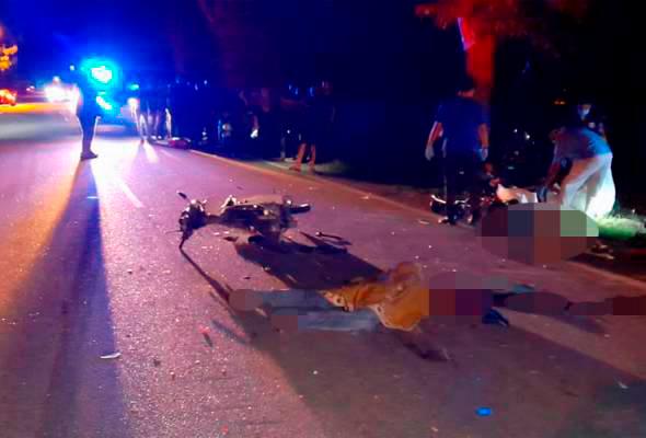 The condition of the victim’s motorcycle involved in an accident on Jalan Sungai Dedap, Kampung Pisang. Pix credit: PDRM