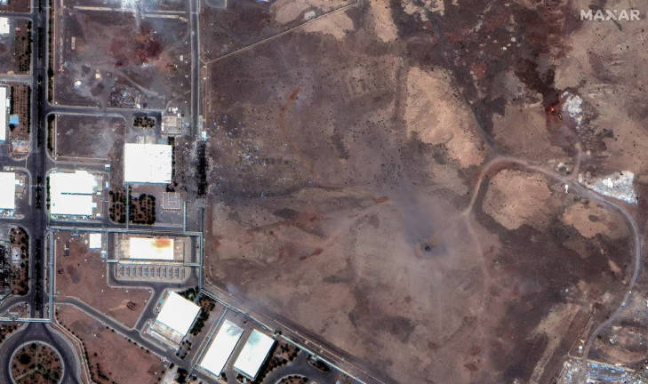 A satellite image shows airstrike craters over the underground centrifuge halls of the Natanz Enrichment Facility, following U.S. airstrikes amid the Iran-Israel conflict, in Natanz County, Iran, June 22, 2025. - Maxar Technologies/Handout via REUTERS