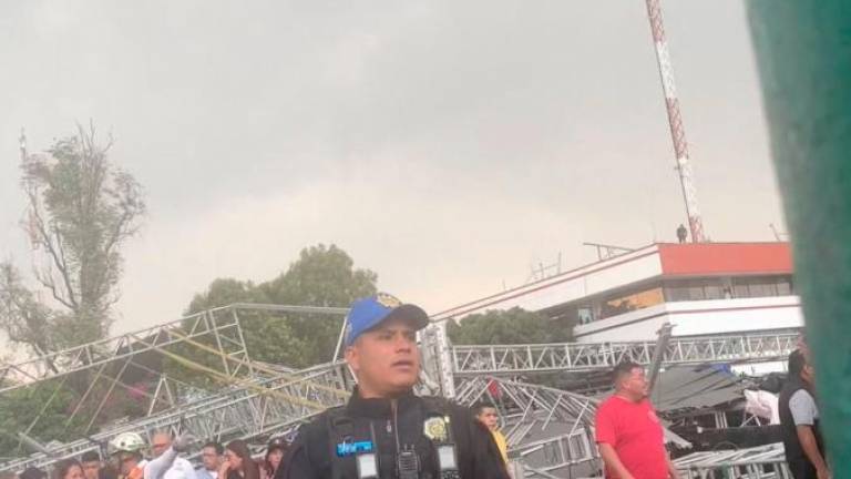 A member of the police looks on, at the site where a stage collapsed at a concert venue in Mexico City, Mexico, May 8, 2025, in this screen grab obtained from a social media video. REUTERSpix