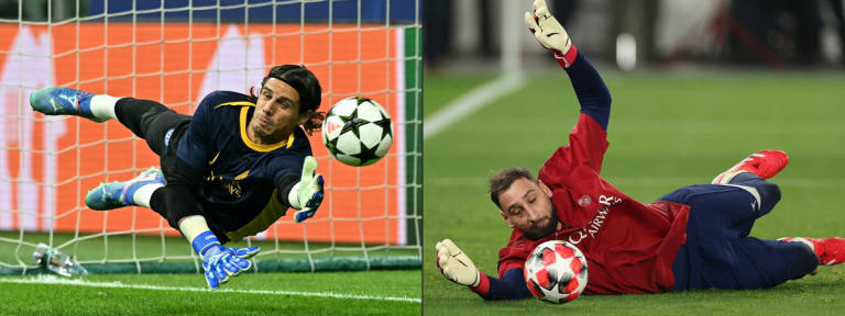 Inter Milan’s Swiss goalkeeper #01 Yann Sommer warming up in Milan on October 1, 2024 and Paris Saint-Germain’s Italian goalkeeper #01 Gianluigi Donnarumma warming up in Stuttgart, southwestern Germany, on January 29, 2025. - AFPpix