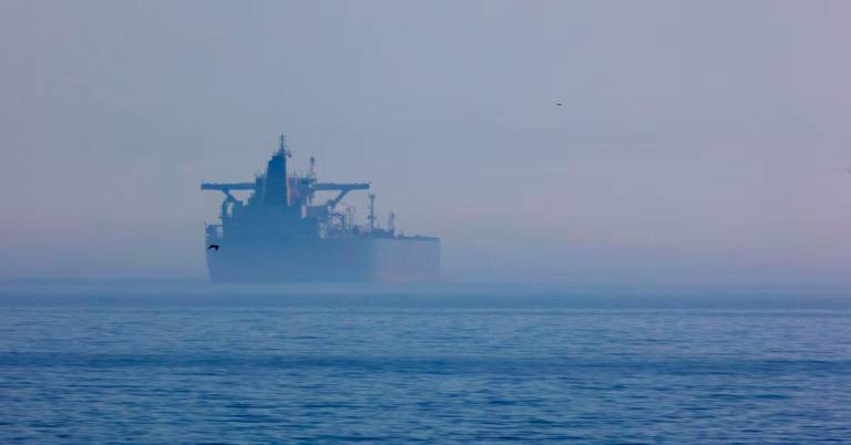 A view shows Panama-flagged vessel “Eventin” off the shore of Sassnitz, Germany, April 16, 2025. REUTERS/Tobias Schlie