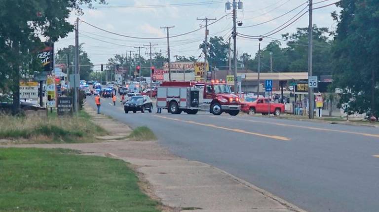 Emergency vehicles are seen at the scene of a shooting incident in Fordyce, Arkansas, U.S. June 21, 2024, in this screen grab obtained from social media video. - South Arkansas Reckoning/Suzy Parker/via REUTERS