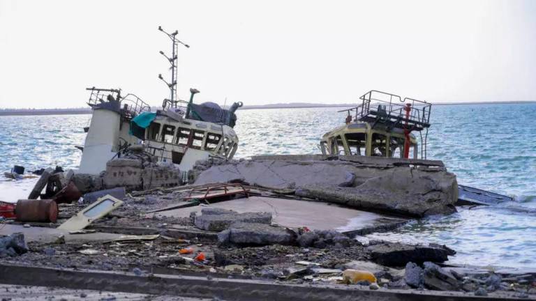 File photo of destruction at Yemen’s Hodeida port taken May 6, 2025, after Israeli military strikes. © AFP