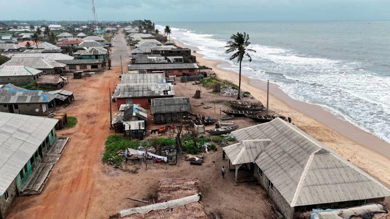 A drone view shows the Apakin community and neighboring villages affected by ocean surge on the coastal line of Ibeju-Lekki, Nigeria July 8, 2025. - REUTERSPIX