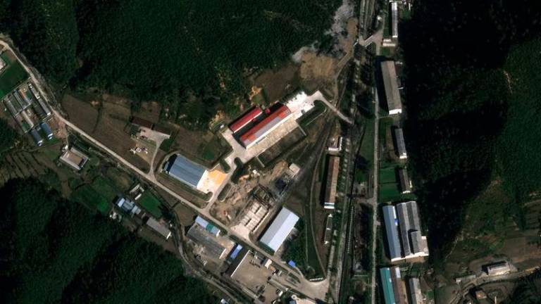 A satellite image shows a suspected missile assembly building under construction (lower center of photo) at the “February 11 Plant” near Hamhung, North Korea - REUTERSpix