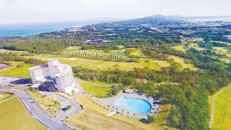 Aerial view of ANSA Okinawa Resort, soon-to-be rebranded to ANA Crowne Plaza Resort Okinawa Uruma Hills and renovated to join the IHG system by 2025.