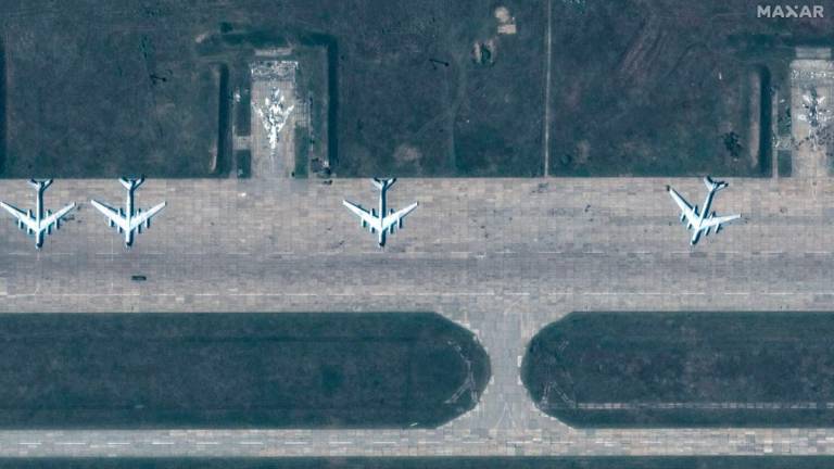 A satellite image shows a group of TU 95 aircrafts before a drone strike, in Belaya airbase, Irkutsk region, Russia, May 22, 2025 - REUTERSPIX
