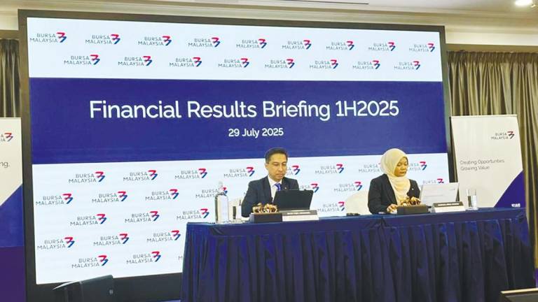 Fad’l (left) and acting CFO Rasmona Abdul Rahman presenting Bursa Malaysia’s financial performance for the first half of 2025.