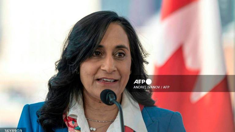 Canada’s Transport Minister Anita Anand speaks at a press conference in the Old Port of Montreal in Montreal, Canada, on February 19, 2025. - AFP