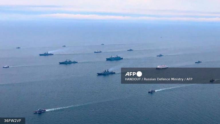 In this grab taken from a handout footage released by the Russian Defence Ministry on September 10, 2024, Russia's Pacific Fleet warships sail in the Peter the Great Gulf of the Sea of Japan during the Ocean-2024 naval drills off the far eastern city of Vladivostok. - AFP PHOTO / RUSSIAN DEFENCE MINISTRY / HANDOUT