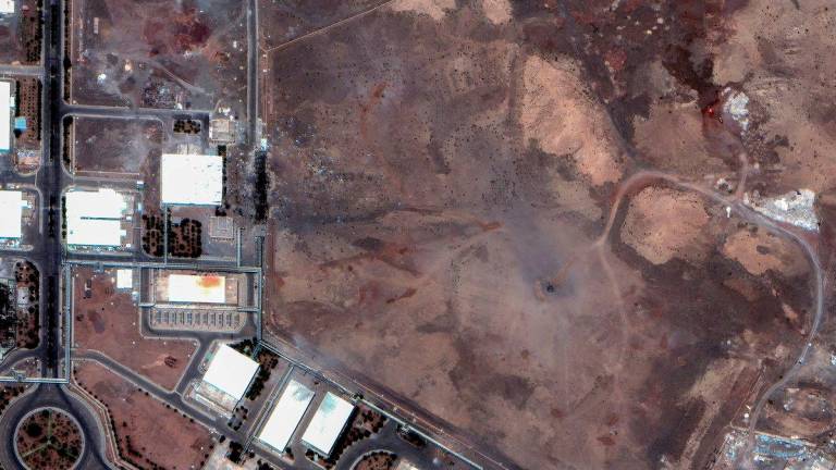 A satellite image shows airstrike craters over the underground centrifuge halls of the Natanz Enrichment Facility, following U.S. airstrikes amid the Iran-Israel conflict, in Natanz County, Iran, June 22, 2025. - REUTERSPIX