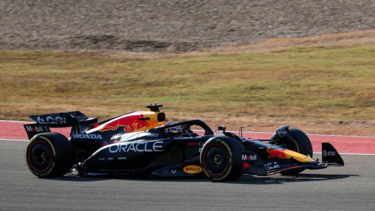 Oct 17, 2025; Austin, TX, USA; Oracle Red Bull Racing driver Max Verstappen (1) of Team Netherlands qualifying for the Sprint race for the Grand Prix at Circuit of The Americas Austin. Mandatory Credit: Thomas Shea-Imagn Images via REUTERSPIX