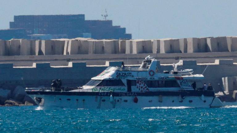 An intercepted vessel from the Global Sumud Flotilla moves towards Ashdod Port, after Israel intercepted some of the vessels of the Flotilla aiming to reach Gaza and break Israel's naval blockade, in southern Israel, October 2, 2025. - REUTERSPIX