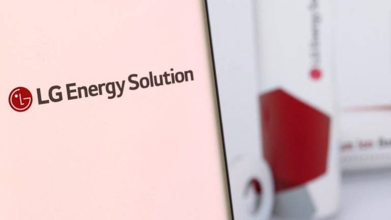 LG Energy Solution’s logo is pictured on a smartphone in front of their web site displayed in this illustration taken, December 4, 2021. - REUTERS