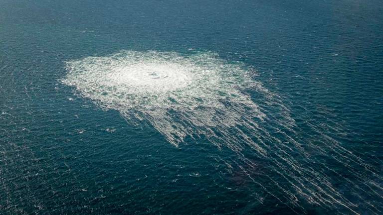 Gas bubbles from the Nord Stream 2 leak reaching surface of the Baltic Sea in the area shows disturbance of well over one kilometre diameter near Bornholm, Denmark, September 27, 2022. - Danish Defence Command/Handout via REUTERSPIX