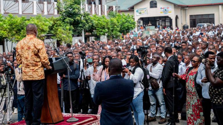 Corneille Nangaa, AFC-M23 coordinator, addresses Congolese students during the launch of the 2025-2026 school year at the College Mwanga in Goma, North Kivu province, in the east of the Democratic Republic of Congo, September 1, 2025. - REUTERSPIX