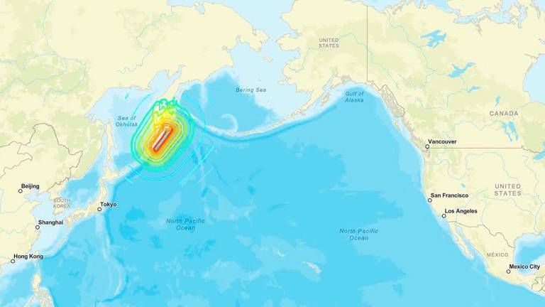 This image courtesy of the US Geological Survey (USGS) shows the epicenter of an 8.7 earthquake that hit off of Russia’s far east on July 30, 2025. One of the strongest earthquakes ever recorded struck Russia’s sparsely populated Far East early July 29, 2025, causing tsunamis of up to four metres (12 feet) across the Pacific and sparking evacuations from Hawaii to Japan. - AFP PHOTO / US Geological Survey (USGS