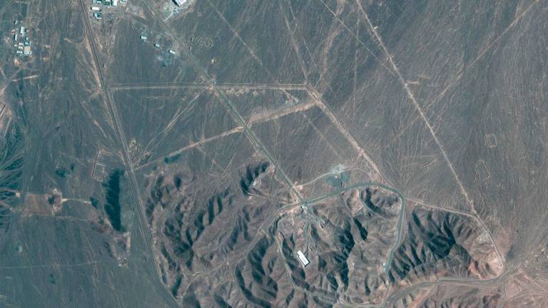 An overview of Iran’s Fordow Fuel Enrichment Plant (FFEP) and an acess road, in Fordo, Iran on June 20, 2025. (Photo by SATELLITE IMAGE ©2025 MAXAR TECHNOLOGIES / AFP)