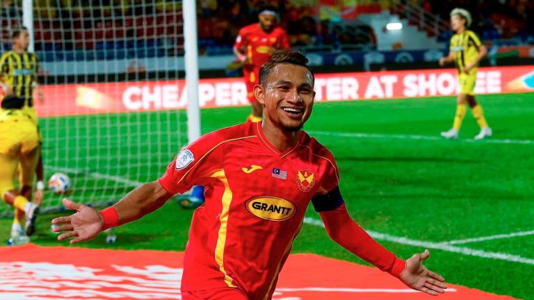 Selangor FC player Mohamad Faisal Abdul Halim celebrates after scoring a goal against BG Tampines Rovers during the Shopee Cup match at the Petaling Jaya Municipal Council Stadium last night. - BERNAMA