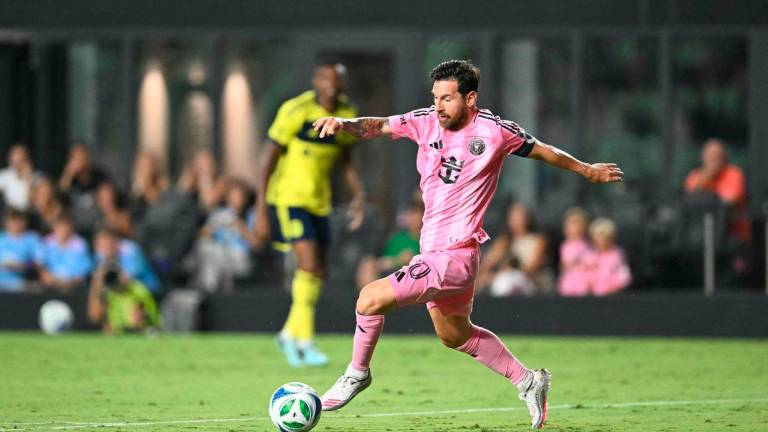Inter Miami’s Argentine forward #10 Lionel Messi controls the ball during the Major League Soccer (MLS) regular season soccer match between Inter Miami CF and Nashville SC at Chase Stadium in Fort Lauderdale, Florida on July 12, 2025. Photo by CHANDAN KHANNA / AFP