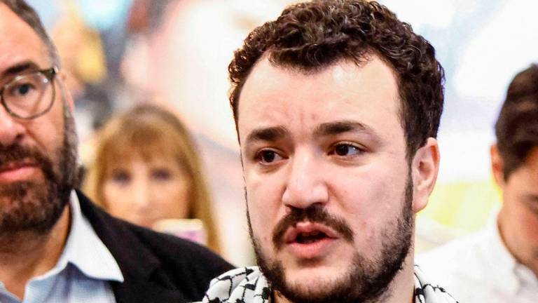 (FILES) Former Columbia Univrsity student Mahmoud Khalil speaks to the press as he arrives at Newark airport in Newark, New Jersey, on June 21, 2025 - AFP