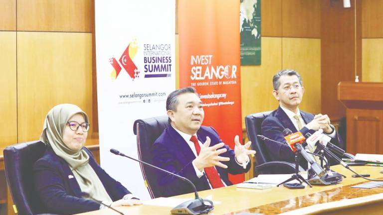 From left: Selangor State Executive Councillor for Women Development and Social Welfare Anfaal Saari, Ng and Invest Selangor Bhd CEO Datuk Hasan Azhari Idris at a press conference held in conjunction with the upcoming Selangor International Business Summit 2025.