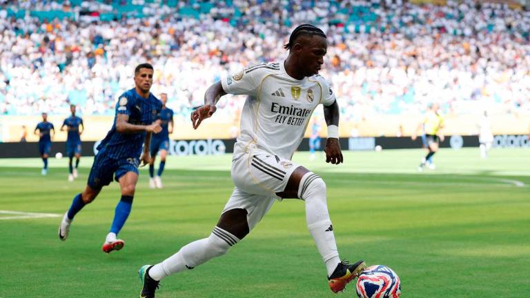 Vinicius Junior #7 of Real Madrid C.F. during the FIFA Club World Cup 2025 group H match between Real Madrid CF and Al Hilal at Hard Rock Stadium on June 18, 2025 in Miami Gardens, Florida.