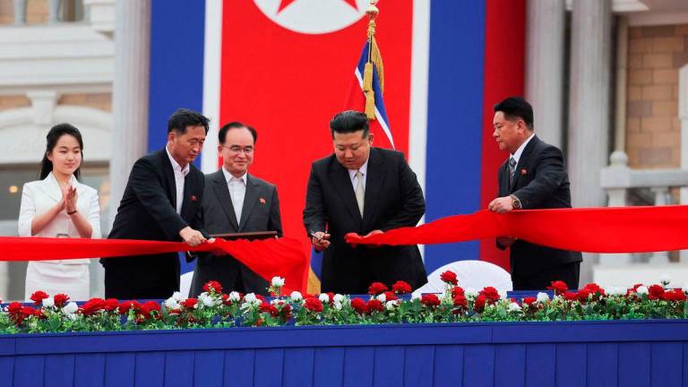 North Korean leader Kim Jong Un (2nd R), his daughter Kim Ju Ae (L), attending the inaugural ceremony of the Wonsan Kalma coastal tourist area in Kangwon Province, North Korea. (Photo by KCNA VIA KNS / AFP)