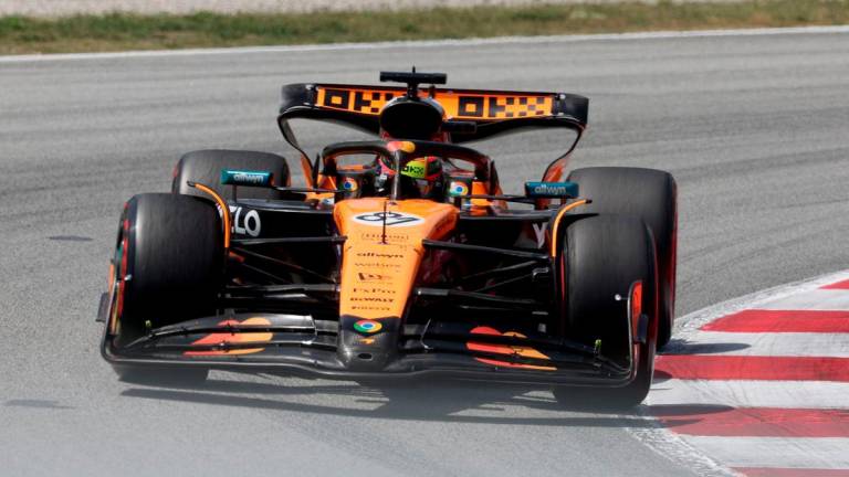 McLaren’s Australian driver Oscar Piastri competes in the Formula One Spanish Grand Prix at the Circuit de Catalunya in Montmelo, on the outskirts of Barcelona, on June 1, 2025. (Photo by Pierre-Philippe MARCOU / AFP)