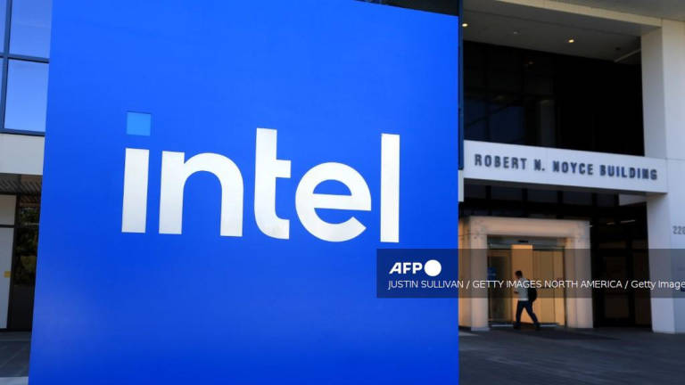 The Intel logo is displayed on a sign in front of Intel headquarters on July 16, 2025 in Santa Clara, California. - Getty Images via AFP