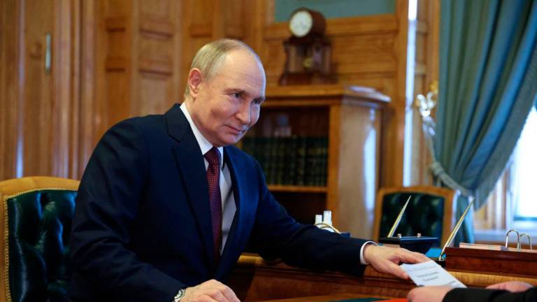 In this pool photograph distributed by the Russian state agency Sputnik, Russia’s President Vladimir Putin meets with Chechen leader Ramzan Kadyrov at the Kremlin in Moscow on May 7, 2025. AFPpix