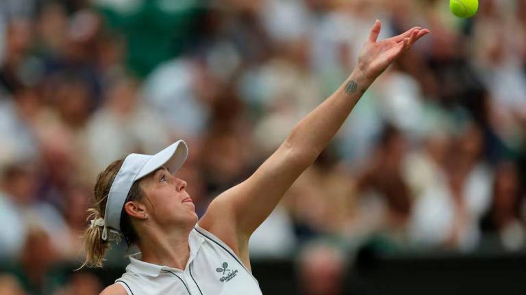 Tennis - Wimbledon - All England Lawn Tennis and Croquet Club, London, Britain - July 6, 2025 Russia’s Anastasia Pavlyuchenkova in action during her round of 16 match against Britain’s Sonay Kartal REUTERS/Isabel Infantes
