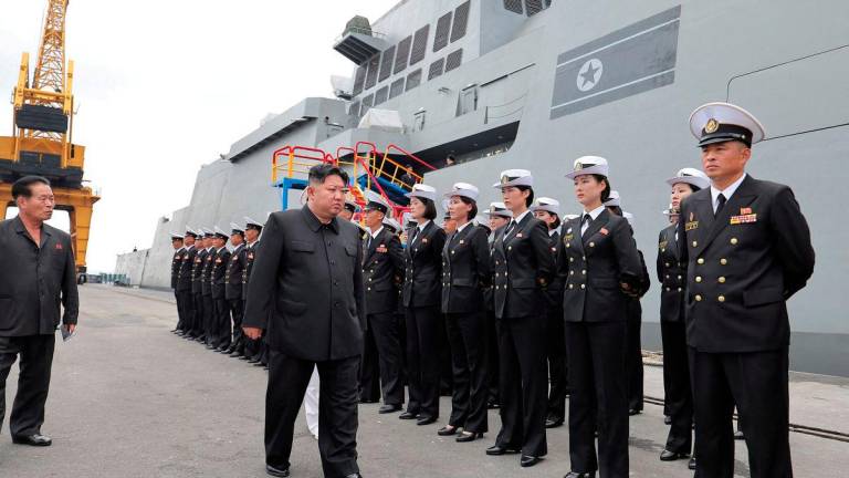 North Korean leader Kim Jong Un visits a Choe Hyon-class destroyer, in North Korea, August 18, 2025, in this photo released by North Korea's official Korean Central News Agency. - KCNA via REUTERS